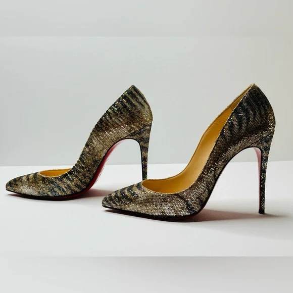 Christian Louboutin Pigalle Follies Glitter Sirene Stiletto Heels Shoes Size 37